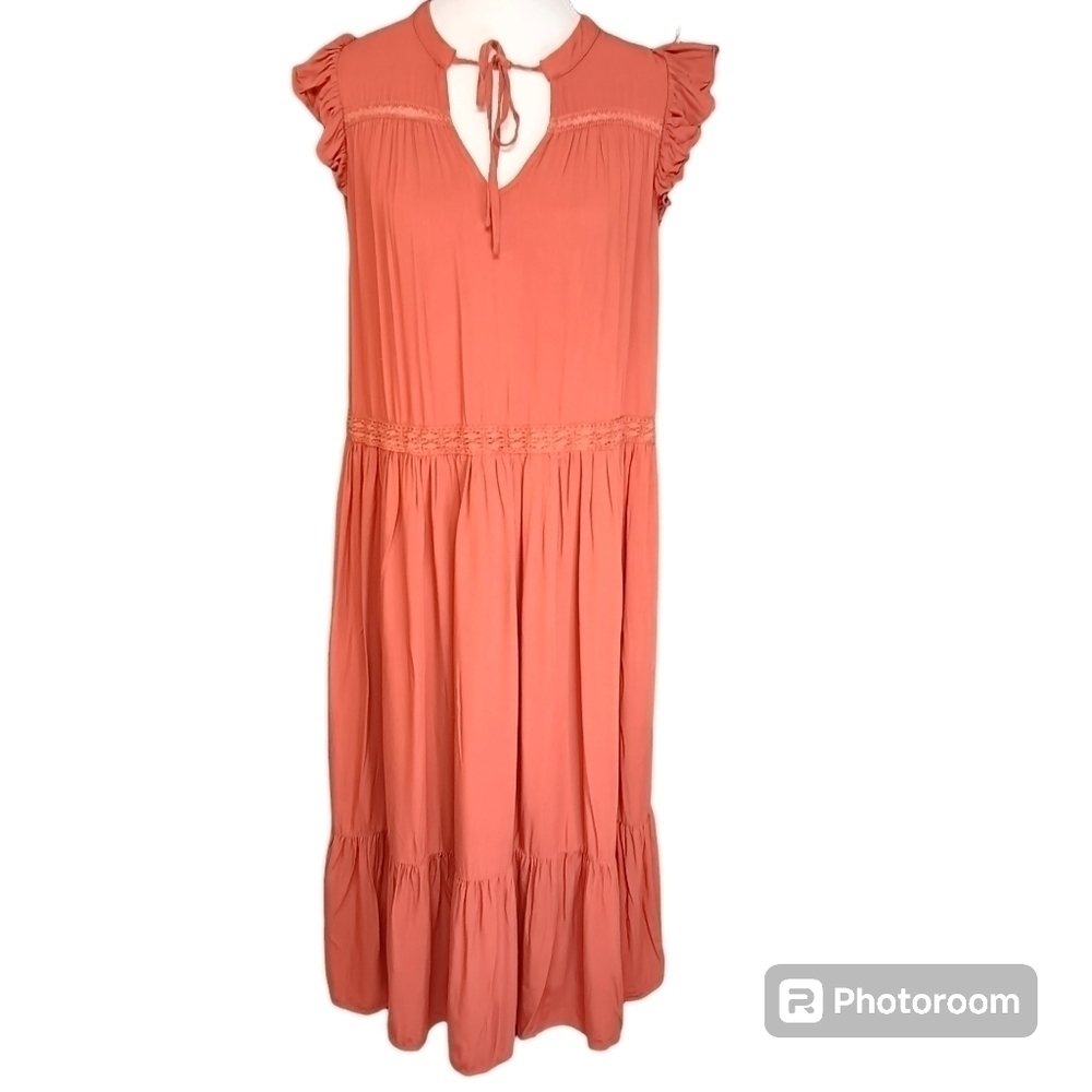 Mustard Seed Rust Tiered Ruffle Dress Women's Size M